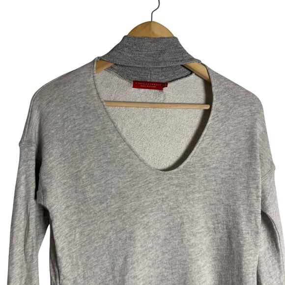 n:Philanthropy Gray Mock Collar Cut Out V-Neck Long Sleeve Sweatshirt Size XS - Picture 5 of 12